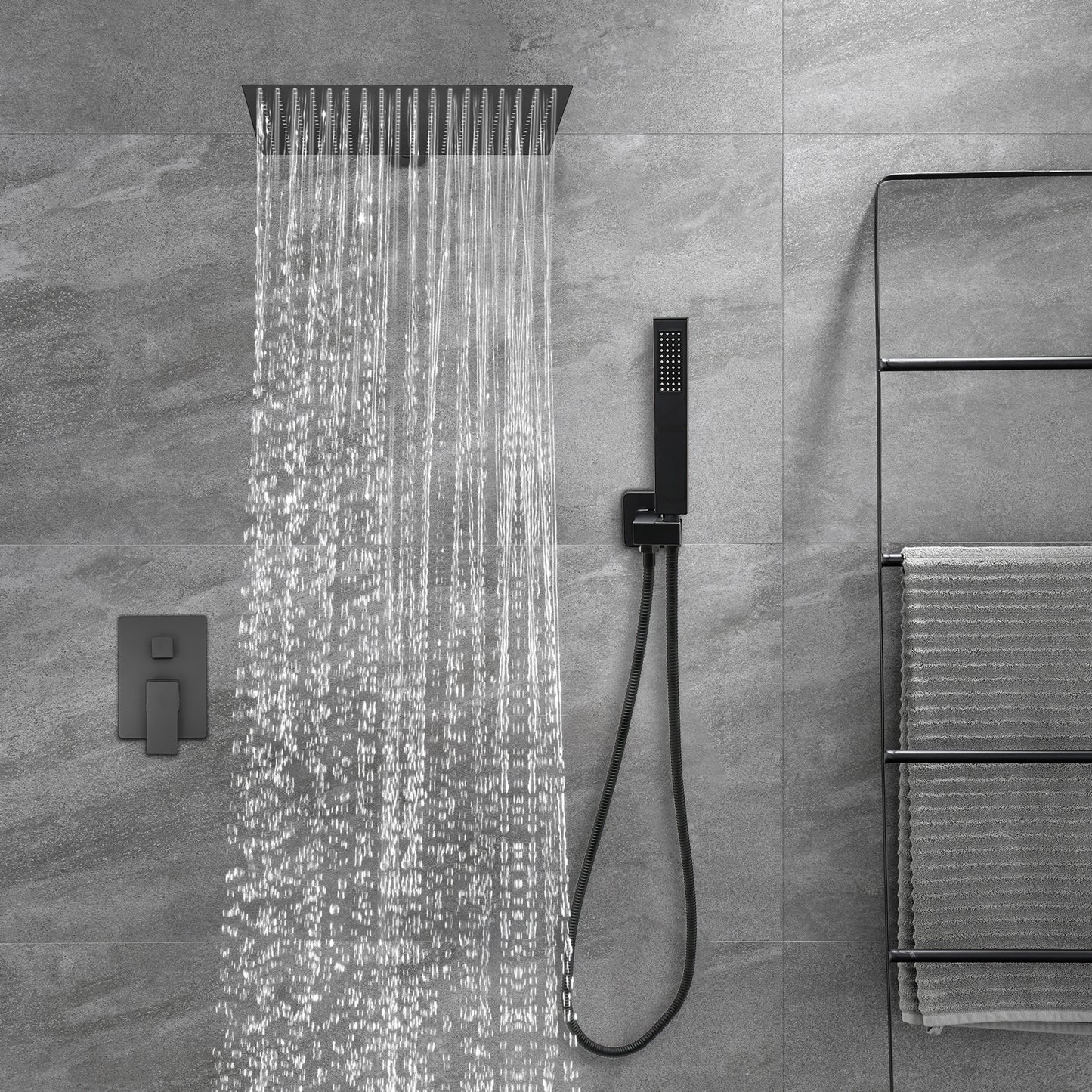 Inbouwdoucheset – Doucheset – Regendouche – Handdouche – Douchearmatuur – Zwart – 40x40 cm Regenkop – Roestvrijstalen Slang 1,5m