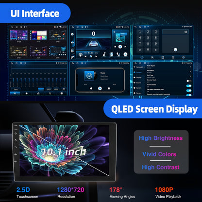 Multimedia Speler – Autoradio – Navigatiesysteem – 2 DIN Head Unit – Dashboard Entertainment – 10,1 Inch QLED HD Touchscreen – 6GB RAM & 128GB Opslag