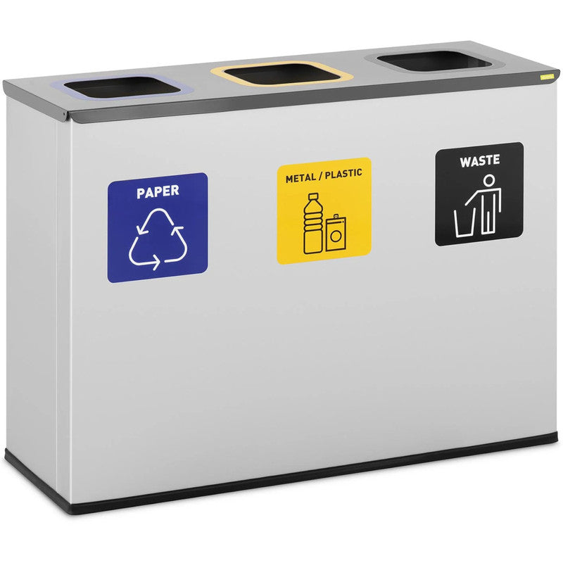 3-vaks afvalbak – afvalstation – afvalscheider – afvalcontainer – afvalemmer – 180 liter capaciteit – stevig gelakt staal