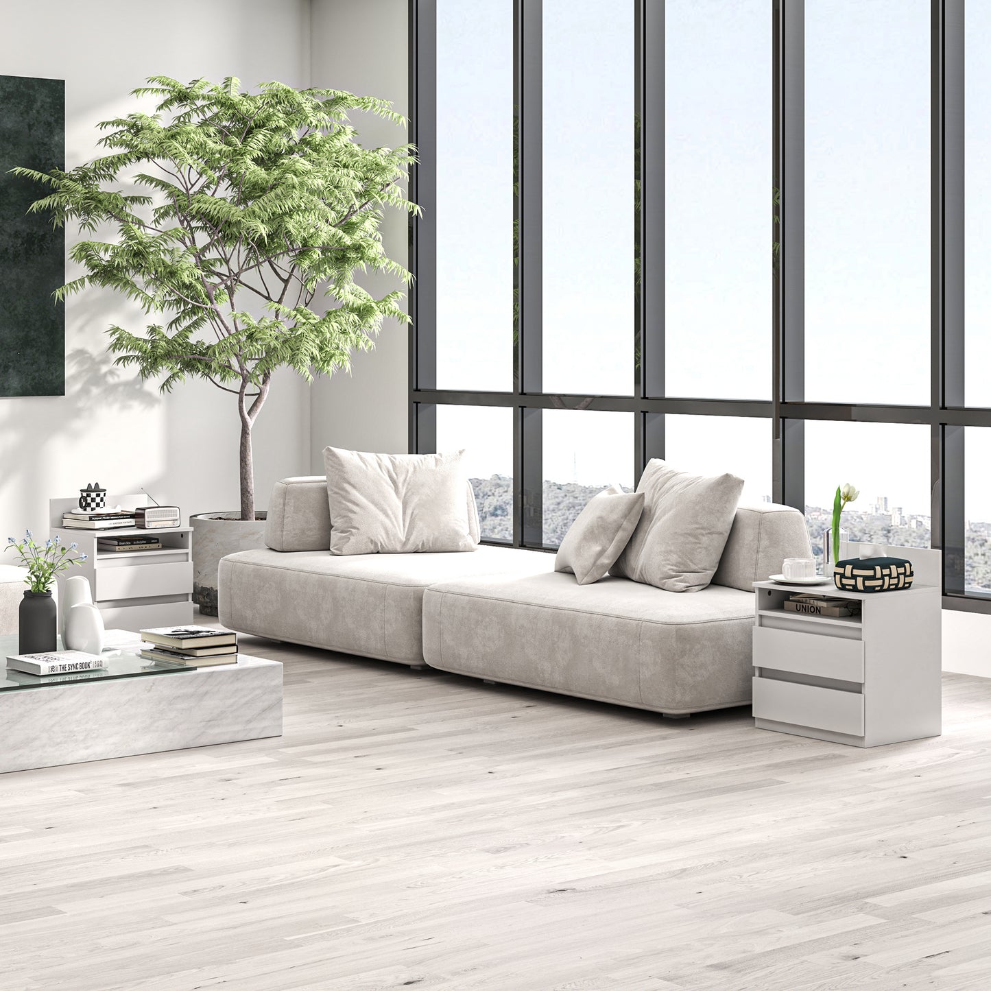 Nachtkastje – Nachtkastjes – Bedkastje – Slaapkamerkastje – Wit – 2-delige Set – Modern Design – Lade en Open Plank – Compact Formaat