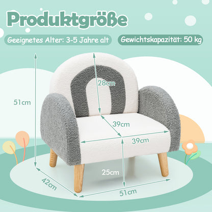 Kinderfauteuil – Kinderstoel – Kinderzitje – Peuterstoel – Kindersofa – Teddy Velvet Bekleding – Stevige Houten Pootjes – Ergonomisch Design – Regenboogpatroon – Voor 3-5 Jaar – Max 50 kg