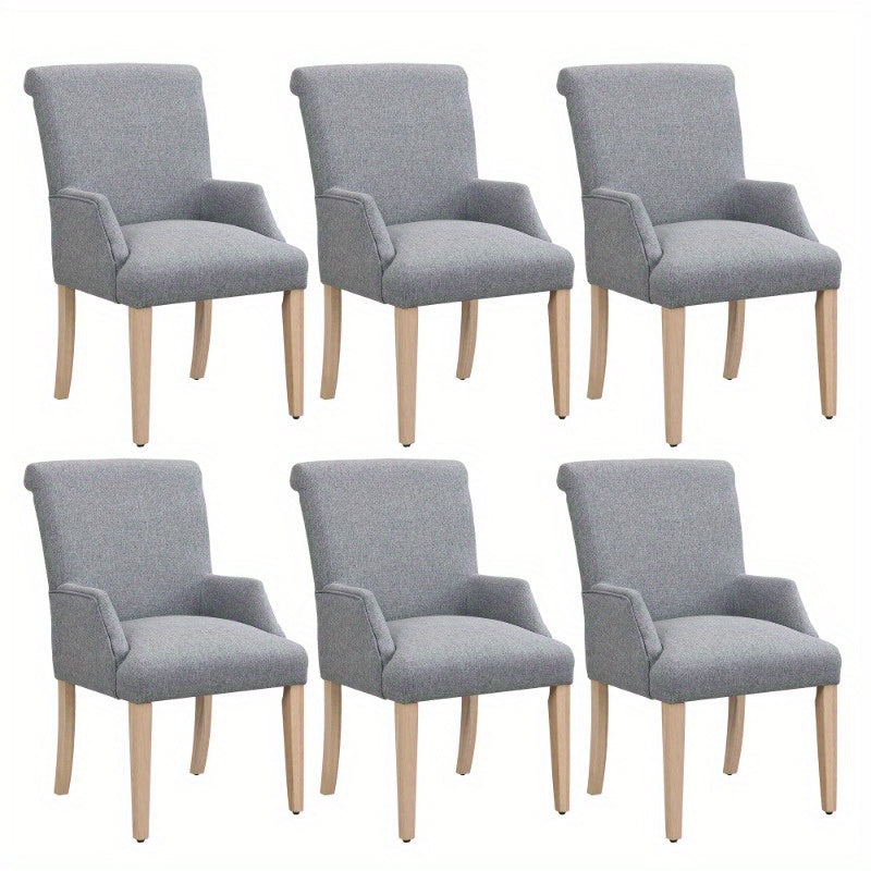 Eetkamerstoel – Keukenstoel – Stoel – Lounge Stoel – Zithoek Stoel – Linnen Bekleding – Verstelbare Zithoogte – Set Van 6 – Massief Houten Poten – Dikke Zitting – Met Armleuningen
