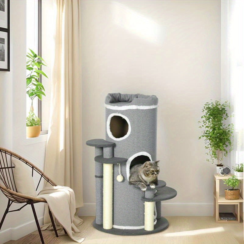 Krabton – Krabpaal – Kattenmeubel – Kattenhuis – Kattenboom – Pluche Bedje – Speelballetjes – Meerdere Niveaus – Duurzaam Fiberboard – Interactief Klim- en Krabparadijs