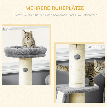 Krabpaal – Krabmeubel – Kattenpaal – Klimpaal – Krabton – Donkergrijs & Crèmewit – Duurzaam Sisal – Compact Formaat 48x48x92 cm