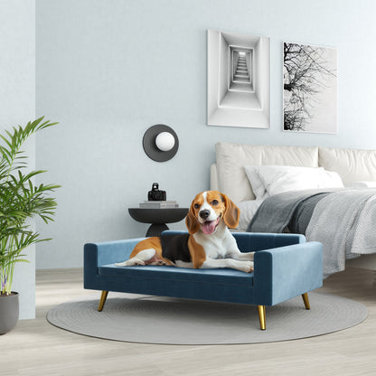 Hondenmand – Hondensofa – Hondenbed – Donutmand – Dierenmand – Velvet Bekleding – Roestvrijstalen Poten – 94x59,5x31,5 cm – Blauw