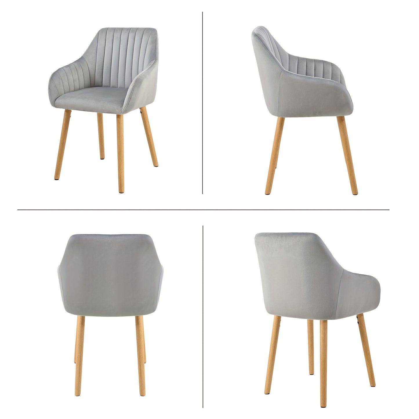 Set van 2/4/6 Minimalistische Eetkamerstoelen – Comfortabele Stoelen met Rugleuning, Armleuningen en Houten Poten – Grijs, Voor Eetkamer en Hal