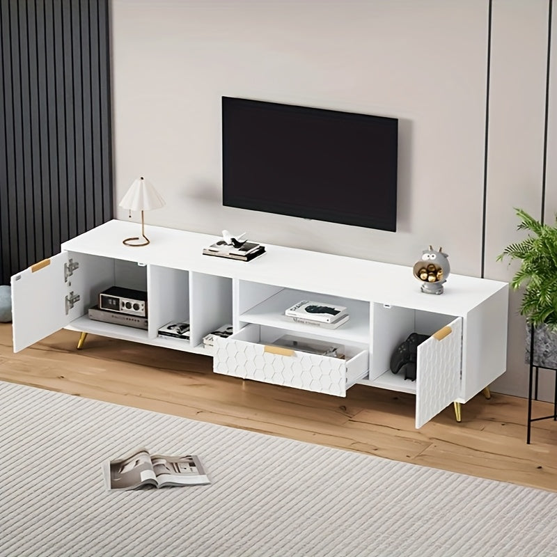Modern TV Meubel – TV Kast – TV Stand – TV Dressoir – TV Bank – Vertical Design – Geschikt Tot 80 Inch – MDF & Hout – Mat Honingraatdessin – Ruimtebesparend – Met Opbergruimte