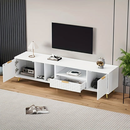 Modern TV Meubel – TV Kast – TV Stand – TV Dressoir – TV Bank – Vertical Design – Geschikt Tot 80 Inch – MDF & Hout – Mat Honingraatdessin – Ruimtebesparend – Met Opbergruimte