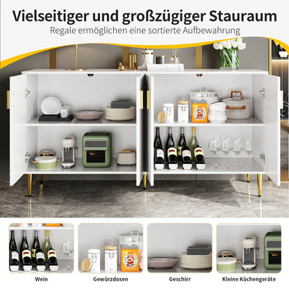 Dressoir – Sideboard – Opbergkast – Ladekast – Buffetkast – Wit Modern – MDF Met Golvende Patronen – Gouden Accenten & Poten