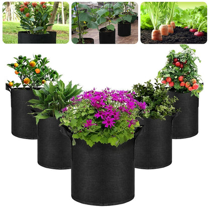 Set van 5 Plantenzakken met Handvatten – Grow Bags Plantenzakken en Plantencontainers – Capaciteit 11–37L