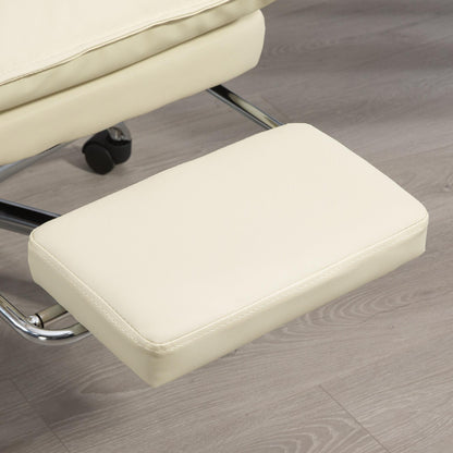 Bureaustoel – Kantoorstoel – Office Chair – Werkstoel – Bureau Stoel – Ergonomisch Design – Verstelbare Zithoogte 55-63 cm – Ingebouwde Voetensteun – Beige Kunstleer – Stevige Houten Basis