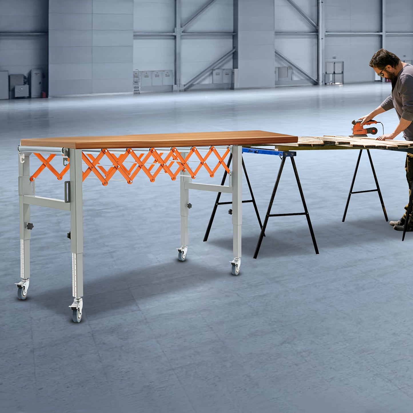 Verstelbare Transporttafel – Transporttafel Trolley – Werkbank – Transportwagen – Vouwbare Transporttafel – Robuuste IJzeren Constructie – Verstelbare Lengte 46-130 cm & Hoogte 50-80 cm – Met 4 Zwenkwielen Met Remmen