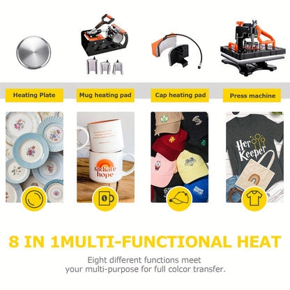 Heat Press Machine – Warmtepers – Transferpers – Hittepers – Sublimatiepers – 8-in-1 Multifunctioneel – 30x38 cm Met Digitale Timer – 360° Swing Away Arm