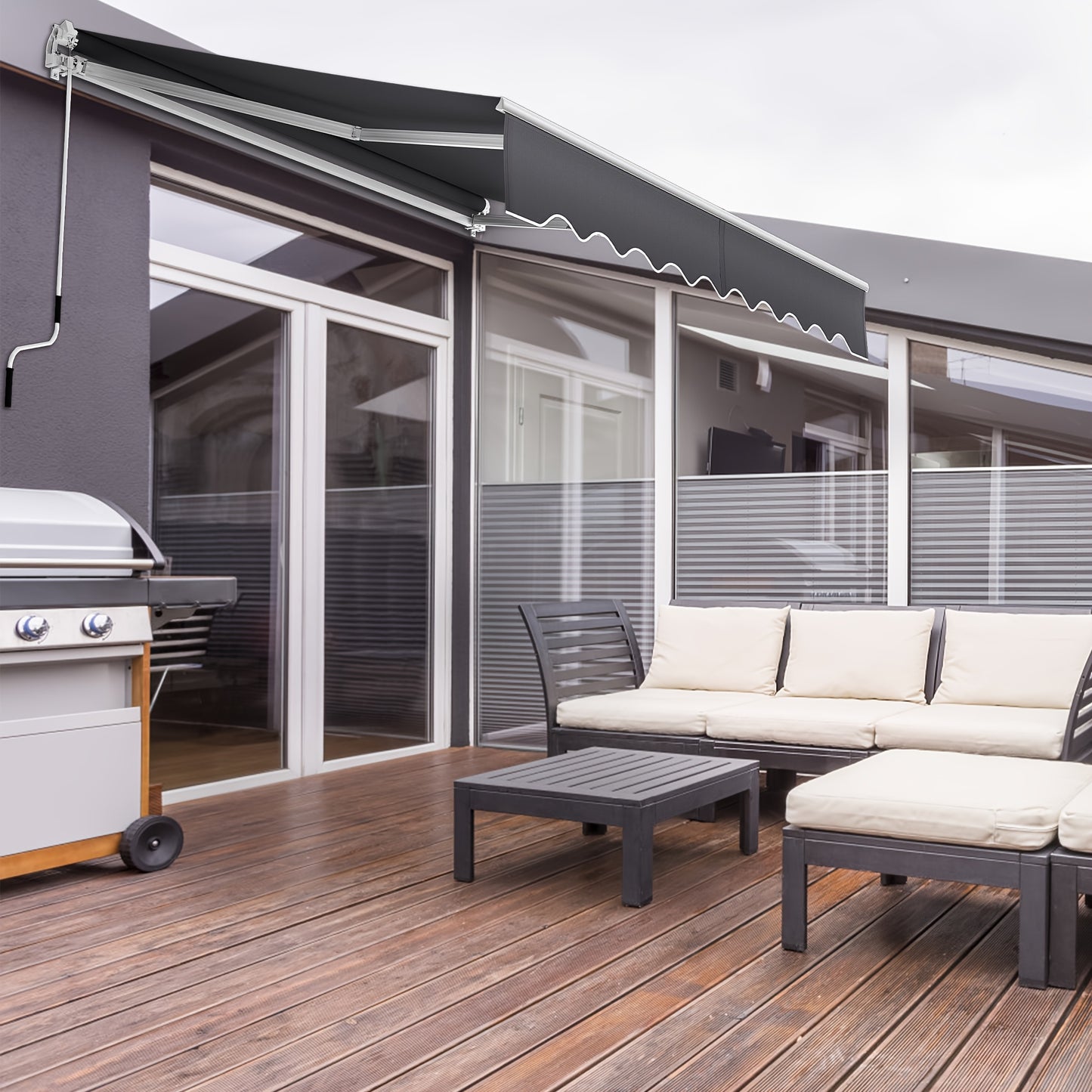 Manual Articulated Arm Awning Awning with Crank, Sun Awning Sun Protection Balcony Awning Patio Awning Clamp Awning for Balcony And Veranda Dark Gray