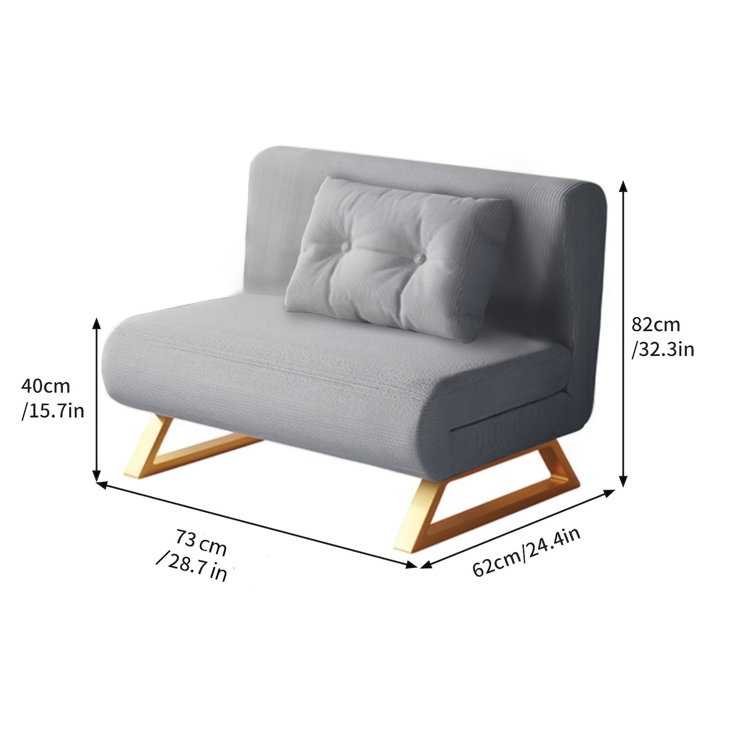 Slaapbank – Sofa Bed – Slaapstoel – Logeerbed – Vouwbed – Verstelbare Rugleuning 90°-180° – Inclusief Comfortabel Kussen – Licht Beige Stof Met Metalen Poten