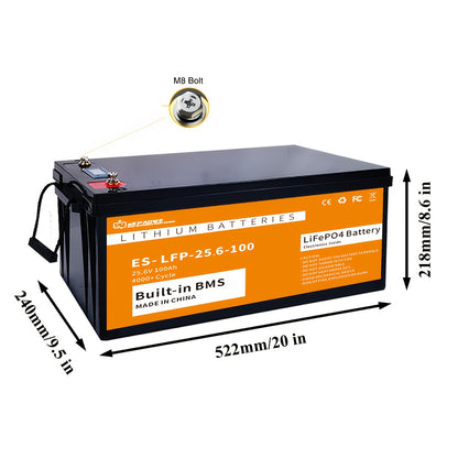 LiFePO4 Accu – Lithium Accu – Loodaccu Vervanger – Zonne-energie Opslag – Camper Accu – 24V 100Ah – 2560Wh Capaciteit – Ingebouwde BMS & Beveiliging