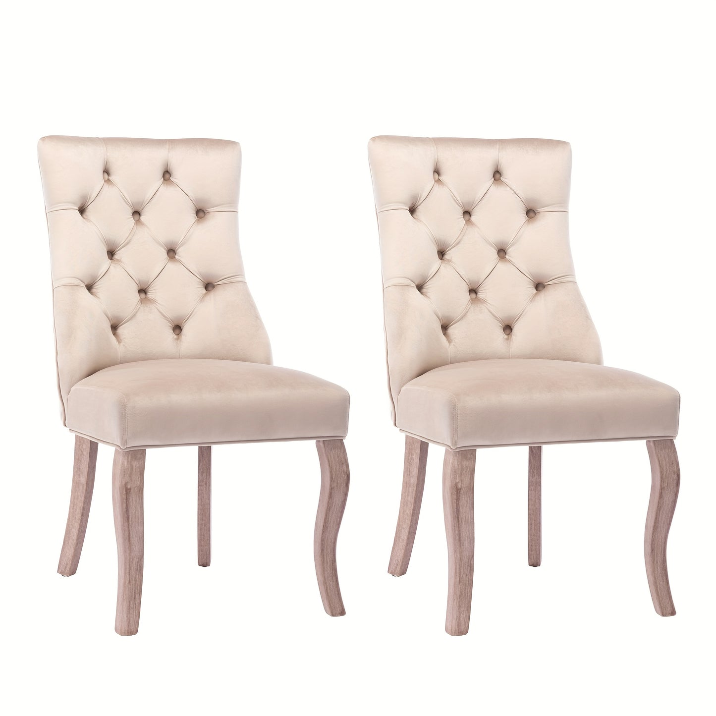 Eetkamerstoel – Stoel – Kuipstoel – Keukenstoel – Set Van 2 – Modern Design – Beige Katoen – Button-Tufted Rugleuning – Zacht Gewatteerde Zitting – Stevig Vierpoots Onderstel – Makkelijk Schoon Te Maken