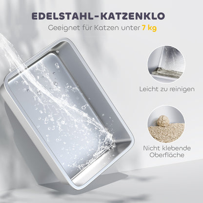Kattenbak – Kattenbak Met Deksel – Kattenbak Met Schepje – Overdekte Kattenbak – RVS Kattenbak – Wit – Dubbele Toegang – Roestvrij Staal