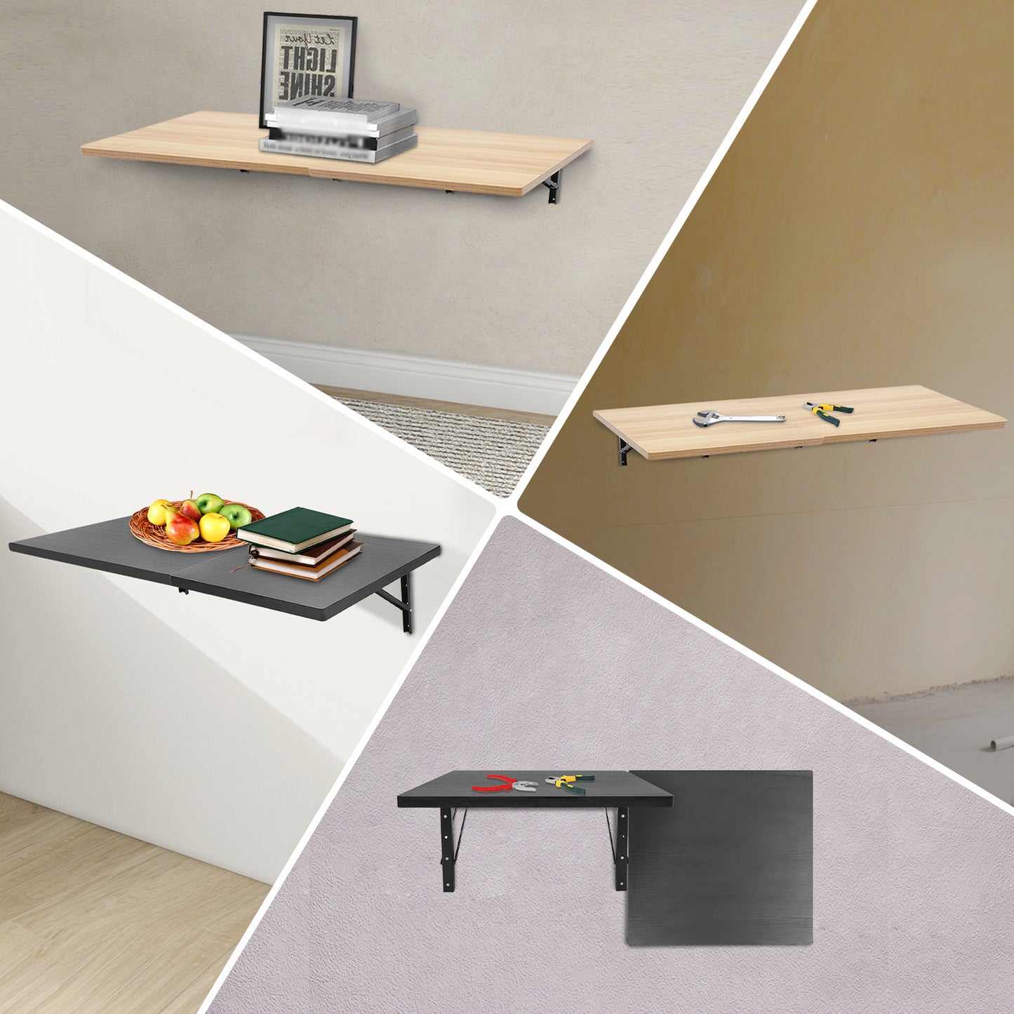 Opklapbare Werkbank – Werktafel – Klusbank – Wandtafel – Vouwtafel – Zwart Hout Metaal – Draagvermogen 226 kg – Ruimtebesparend Design