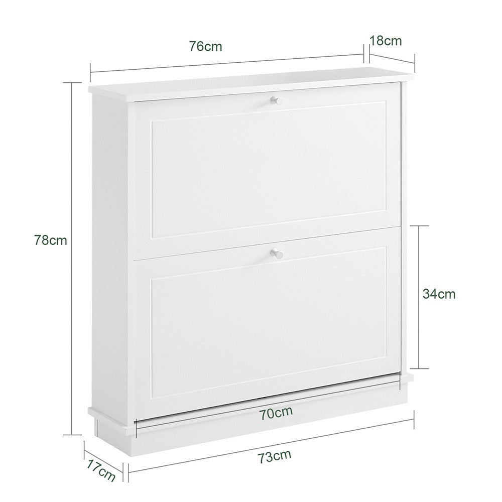 Schoenenkast – Schoenenrek – Schoenenopberger – Schoenenbank – Opbergkast – Slim Design – 2 Deuren & Verstelbare Planken – MDF Wit – Compact 76x18x78 cm