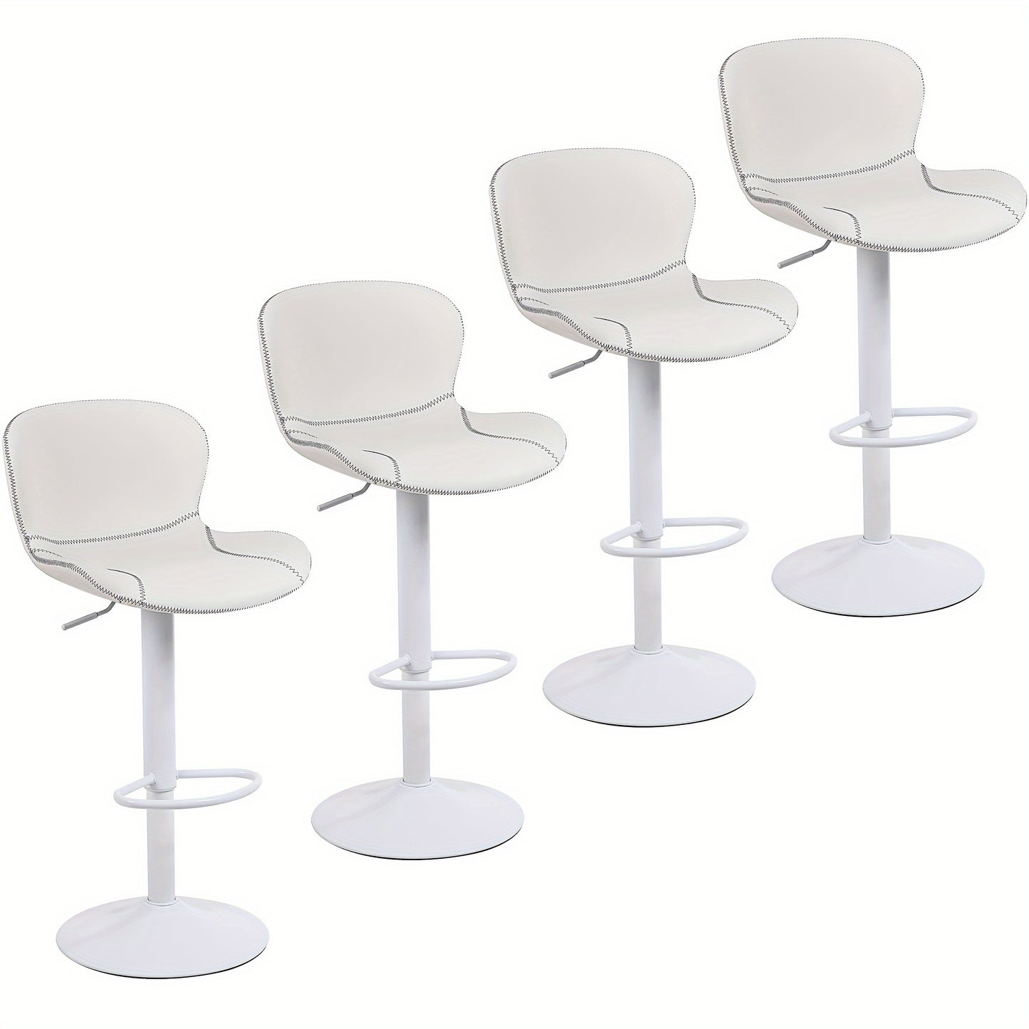 Moderne Barkruk – Barstoel – Hoge Stoel – Keukenstoel – Eetkamerstoel – PU Leder – 360° Draaibaar – Verstelbare Zithoogte – Set van 4 Wit