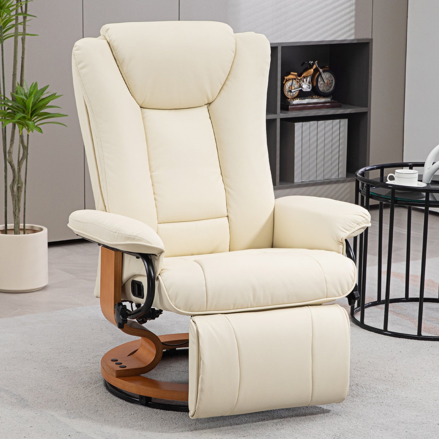 Relaxfauteuil – Relaxstoel – Leunstoel – Loungefauteuil – Draaifauteuil – Verstelbare Rugleuning – Kunstleren Bekleding – Stevig Stalen Frame – Creamwit