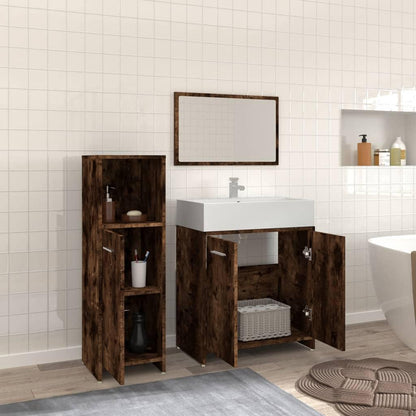 Badkamermeubel Set – Badkamerkast – Wastafelmeubel – Opbergkast Badkamer – Badkamermeubelen – Smokey Eiken Hout – Compact En Vochtbestendig