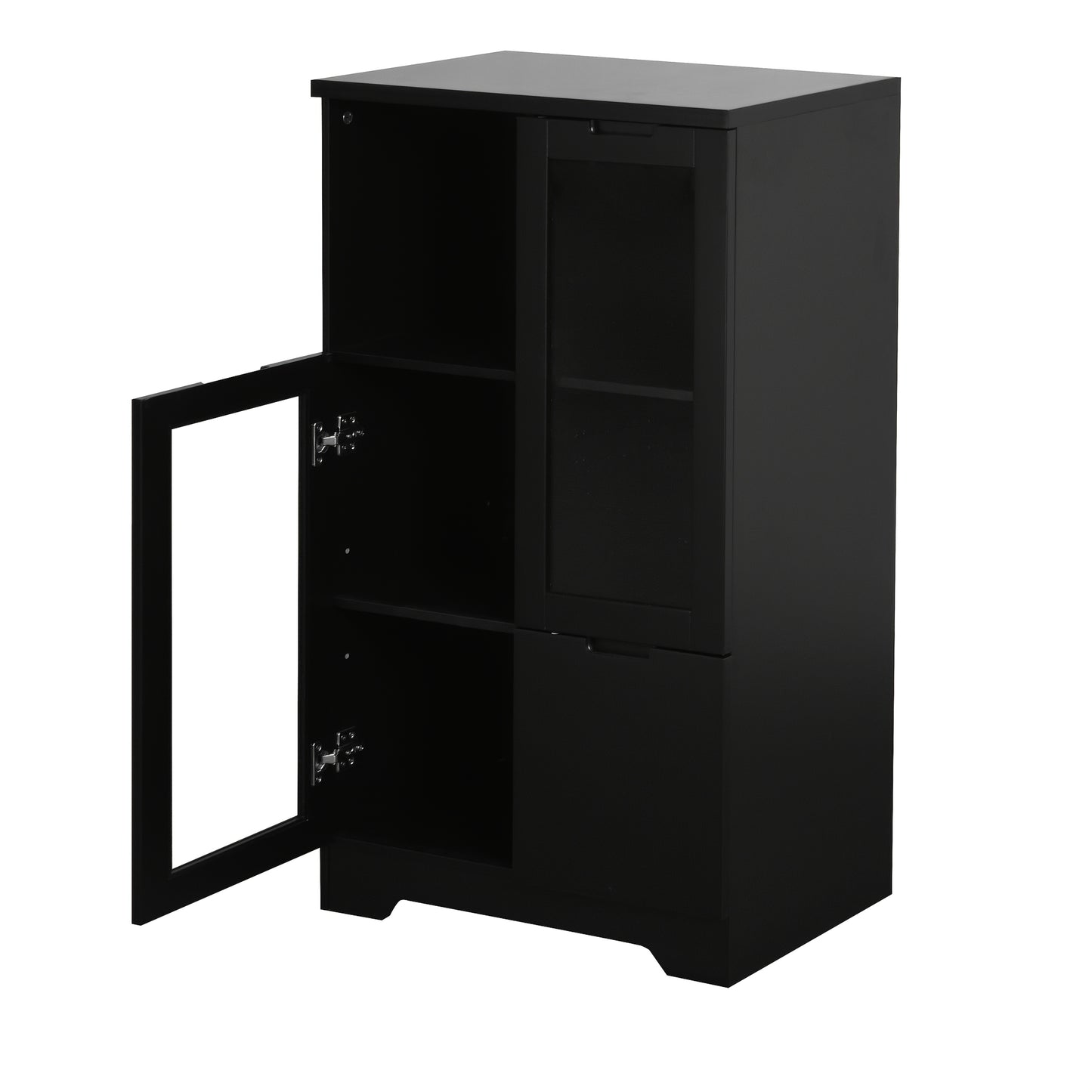 Modern Black MDF Wardrobe with Glass Doors & Drawer - -Standing Tall Cabinet, Open Shelving & Closed Storage (≥3.2 Cu Ft), Self-Assembling Particle Board Dresser for Bedroom/Living Room, 68.58cm+ Height, Wood-Free MDF, Base