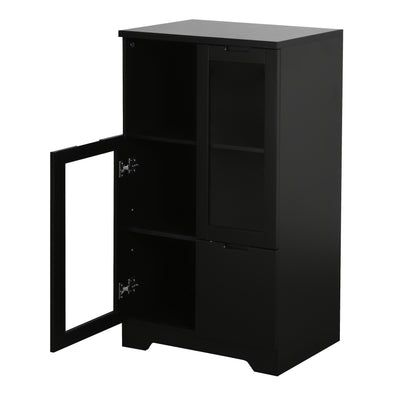 Modern Black MDF Wardrobe with Glass Doors & Drawer - -Standing Tall Cabinet, Open Shelving & Closed Storage (≥3.2 Cu Ft), Self-Assembling Particle Board Dresser for Bedroom/Living Room, 68.58cm+ Height, Wood-Free MDF, Base
