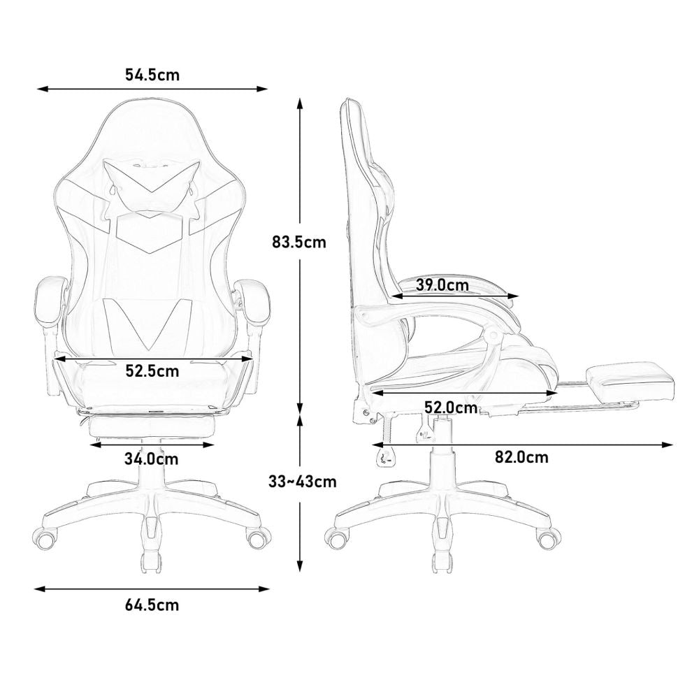 360° Swivel Ergonomic Racing-Style Gaming Chair | Leather High-Back Office Chair with Height-Adjustable Work Chair, Footrest, Headrest, Lumbar Support, Suitable for Office and Gaming Use, Black