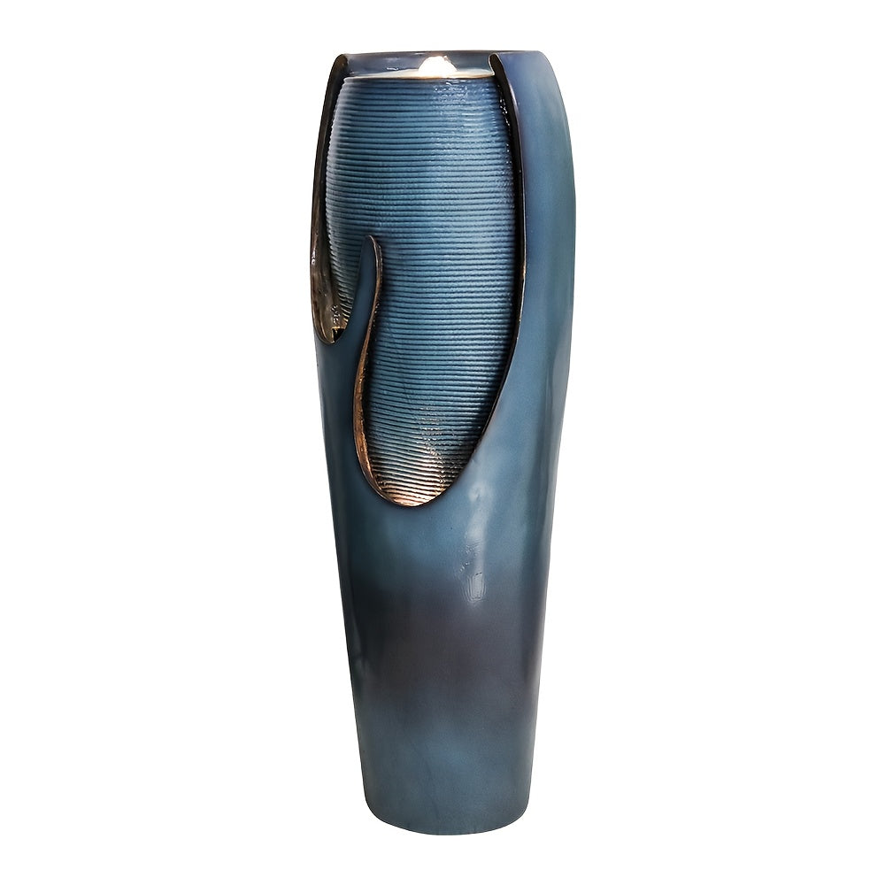 98cm Modern Elegant Glass Fountain with Soothing Water Flow - Blue-Green Indoor/Outdoor Water Feature for Home Garden, Patio, Office - Self-Contained Design, No Batteries/Electrical Connection, Durable & Low-Maintenance Decor