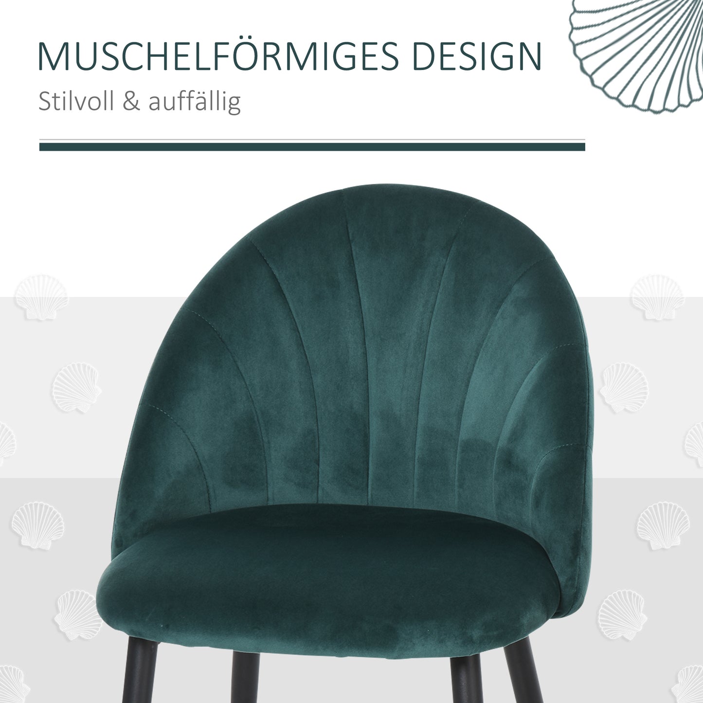 Eetkamerstoel – Stoel – Kuipstoel – Keukenstoel – Bureaustoel – Scandinavisch Design – Velvet Bekleding – Metalen Poot – Set van 2 – 52x54x79 cm – Ergonomische Rugleuning – 120 kg Draagvermogen