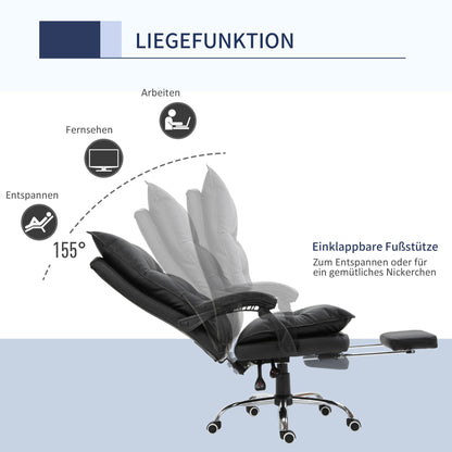 Bureaustoel – Kantoorstoel – Draaistoel – Gamestoel – Ergonomische Stoel – Verstelbare Zithoogte – Kunstleren Bekleding – Met Voetensteun – Zwart – 66 x 72 x 122-130 cm