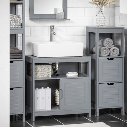 Badkameronderkast – Badkamerkast – Wastafelonderkast – Opbergkast – Kastje – Compact – MDF Met Voetjes – 60x61x30 cm – Grijs Steel