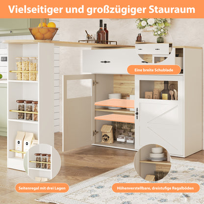 Bartafel – Bistrotafel – Barmeubel – Keukentafel – Uitklapbare Tafel Wit – 360° Draaibaar Blad – Uitschuifbaar 138-204 cm