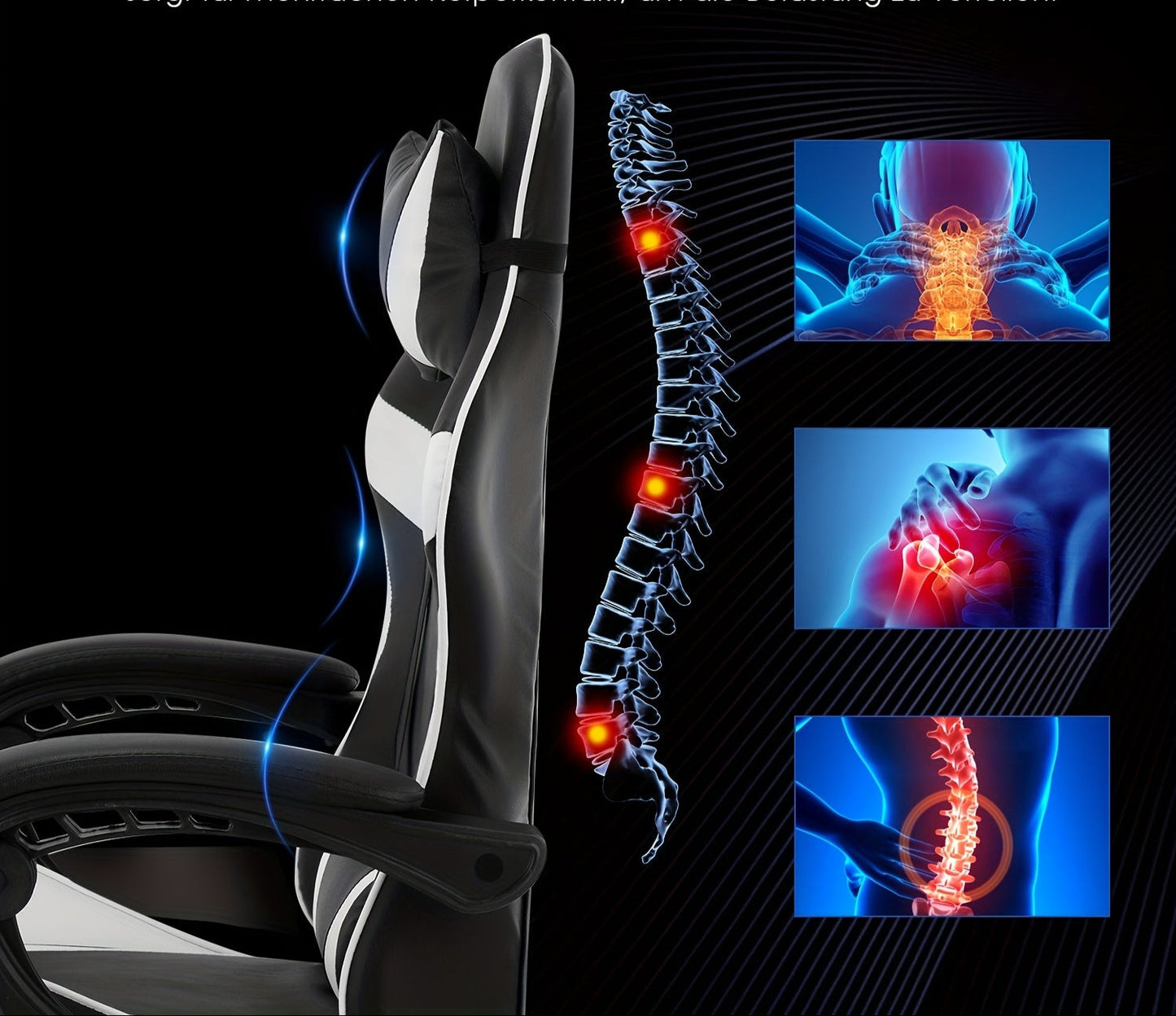 Gamingstoel – Gamestoel – Gaming Chair – Game Stoel – Bureaustoel – Ergonomische Hoge Rugleuning – Verstelbare Hoogte & Rugleuning – PU-achtige Bekleding – Stevig Metalen Frame – Zwart/Wit