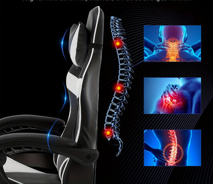 Gamingstoel – Gamestoel – Gaming Chair – Game Stoel – Bureaustoel – Ergonomische Hoge Rugleuning – Verstelbare Hoogte & Rugleuning – PU-achtige Bekleding – Stevig Metalen Frame – Zwart/Wit