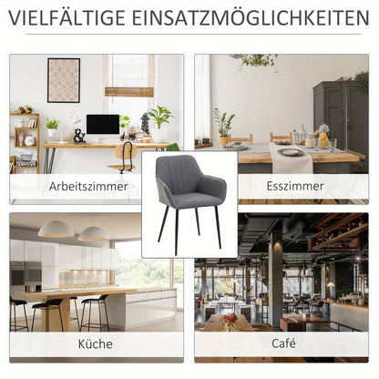 Eetkamerstoelen – Stoelen – Kuipstoelen – Keukenstoelen – Woonkamerstoelen – Donkergrijs Linnen – Stabiele Metalen Poten – 59,5x56,5x81 cm – Met Armleuningen