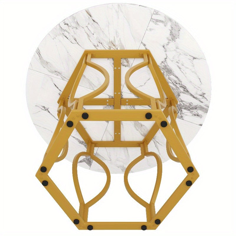 Ronde Eettafel – Moderne Tafel – Bistrotafel – Keukentafel – Tafel Met Marmeren Blad – 100 cm Rond – Gouden Metalen Poten – Stijlvol Marmerdesign – Compact Voor Kleine Ruimtes