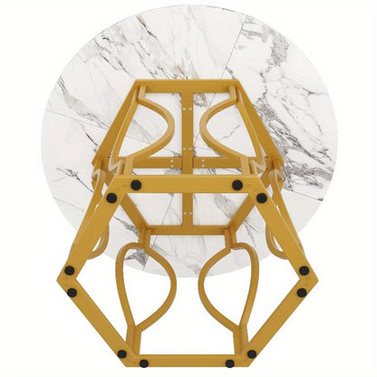 Ronde Eettafel – Moderne Tafel – Bistrotafel – Keukentafel – Tafel Met Marmeren Blad – 100 cm Rond – Gouden Metalen Poten – Stijlvol Marmerdesign – Compact Voor Kleine Ruimtes