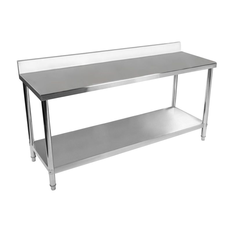 RVS Werkbank – RVS Werktafel – Keukenwerkbank – Horeca Werktafel – Werkbank met Onderplank – 180x60 cm Hoogte Verstelbaar – 20 mm HDF Werkblad