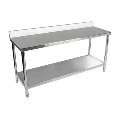 RVS Werkbank – RVS Werktafel – Keukenwerkbank – Horeca Werktafel – Werkbank met Onderplank – 180x60 cm Hoogte Verstelbaar – 20 mm HDF Werkblad