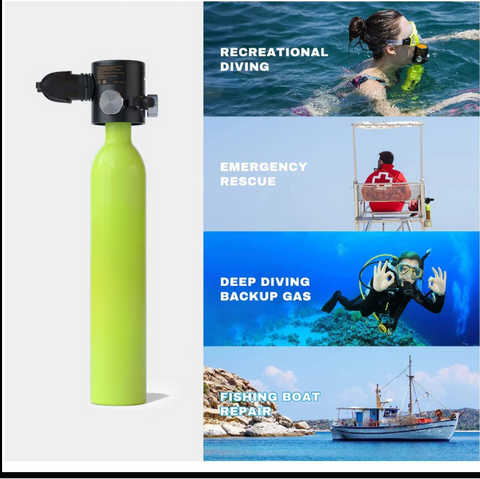 Mini Duikfles - Mini Scuba Tank - S300 Geüpgraded - Herbruikbare Air Cilinder - 0,5 L - Groente - QUORE