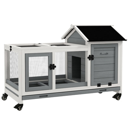 Konijnenkooi – Konijnenhok – Knaagdierkooi – Buitenren – Houten Kooi – Met Wielen – 2 Slotbare Deuren – Uittrekbare Droppingslade – 108x58x73,5 cm