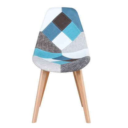 Eetkamerstoelen – Stoelen – Dinerset – Keukenstoelen – Zwarte Stoelen – Blauw Patchwork – Scandinavisch Design – Ergonomisch – Massief Beukenhout – Onderhoudsvriendelijk
