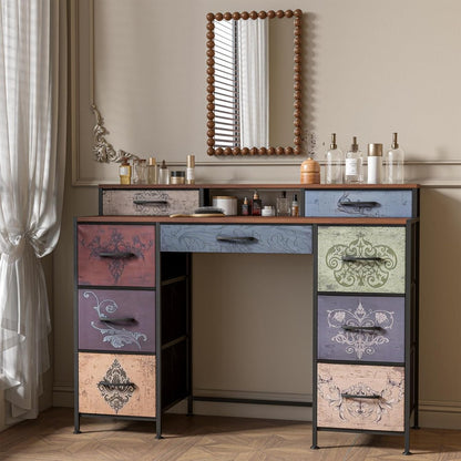 Make-up Tafel – Kaptafel – Dressoir – Make-up Kast – Toilettafel – 9 Lades – Houten Blad Met Metalen Frame