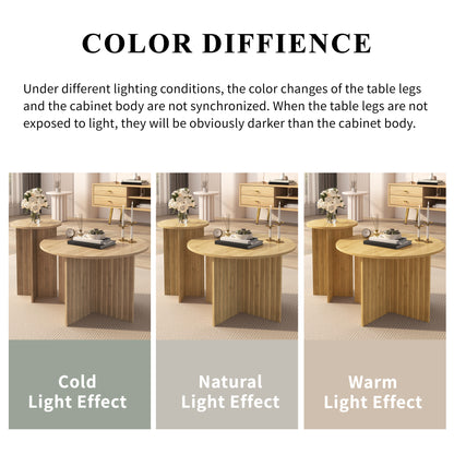 2-delig Salontafel Set – Bijzettafel – Nesttafels – Woonkamertafel – Houten Tafel – Eikenhout Look – Ruimtebesparend Nest-Design – Ribstructuur MDF Zijkanten