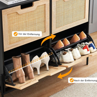 4-Door Shoe Cabinet Organizer | Holds 20 Pairs, Adjustable Shelves, Modern Hallway Storage Furniture, Spacious Storage Capacity, Flip Drawer Design, Hardwood, Floor Mount