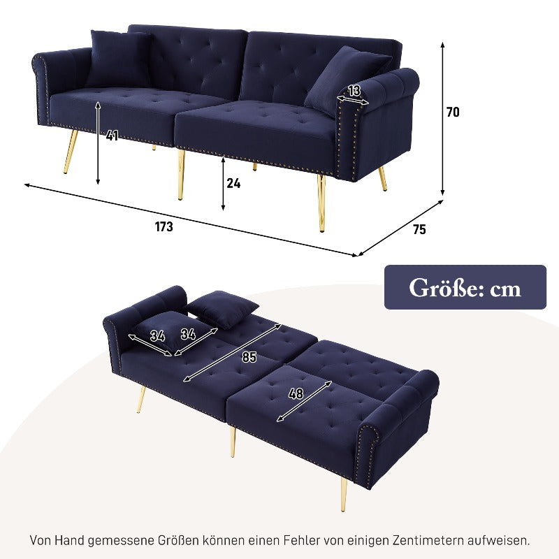 Sofa Bed – Slaapbank – Logeerbank – Bedbank – 2-Zits Bank – Fluwelen Navy Blauw/Zwart – 3-Standen Verstelbare Rugleuning – Ruimtebesparend Compact Design