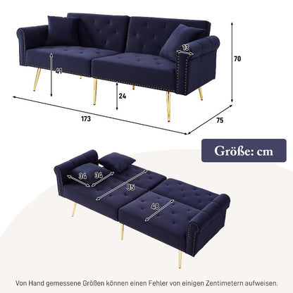 Sofa Bed – Slaapbank – Logeerbank – Bedbank – 2-Zits Bank – Fluwelen Navy Blauw/Zwart – 3-Standen Verstelbare Rugleuning – Ruimtebesparend Compact Design